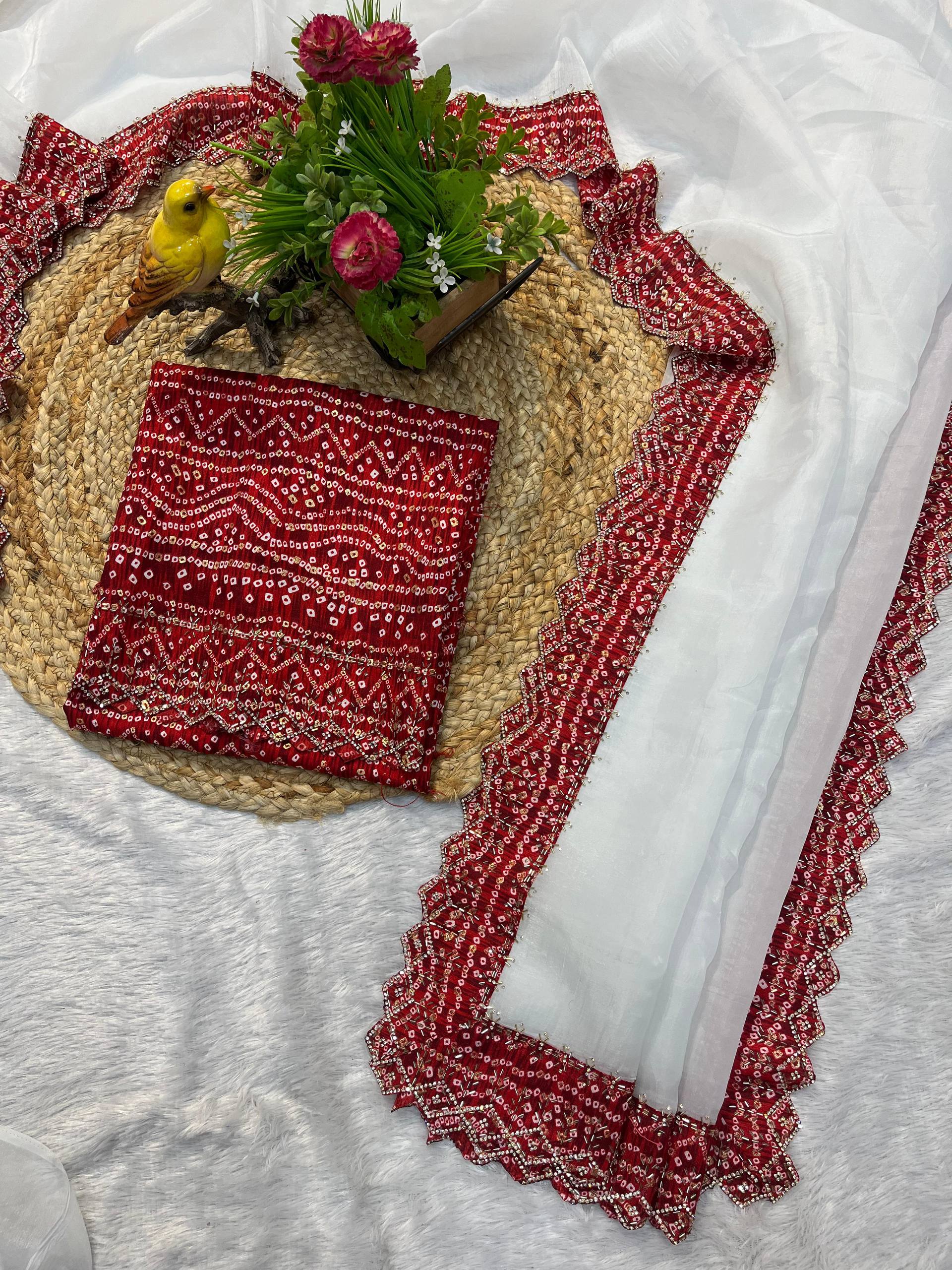 Navratri Saree with Beads & Stone Handwork – Stylish & Comfortable Khatuvastra saree