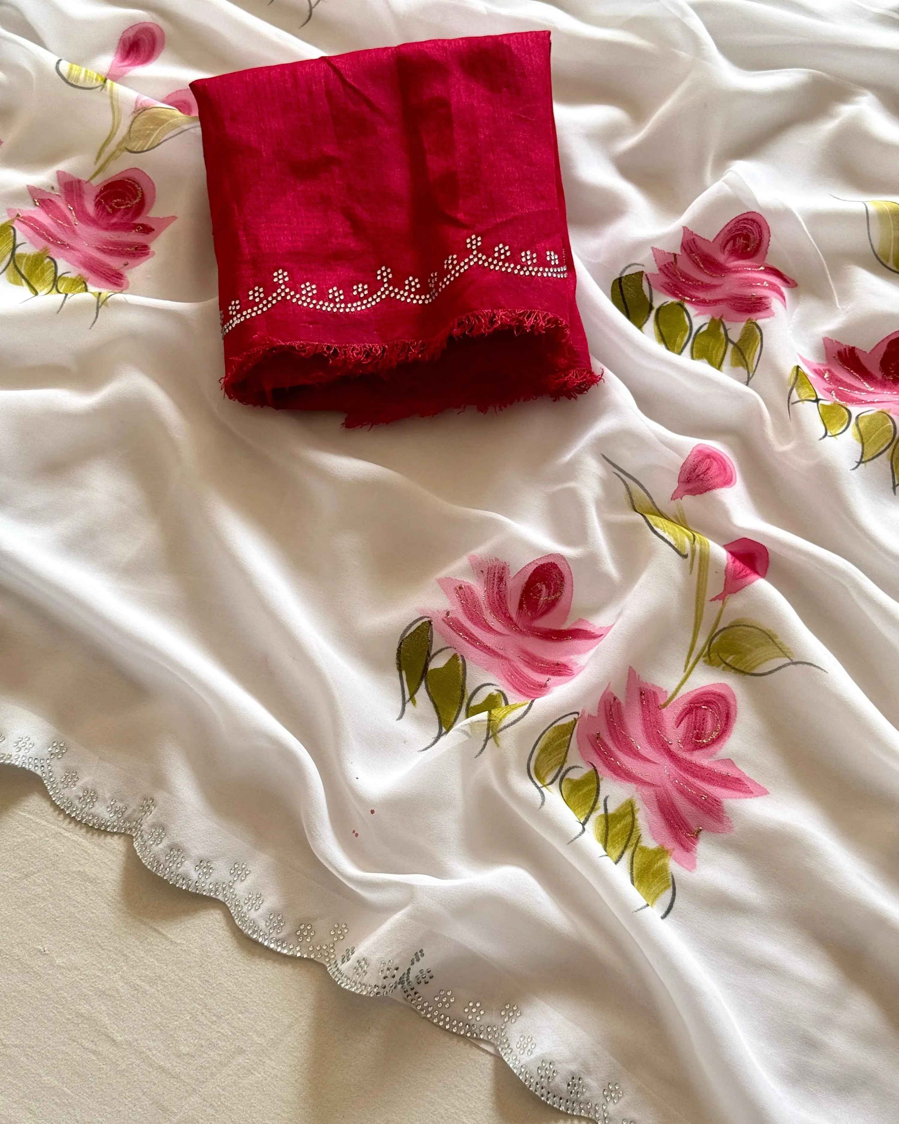New Wedding Handbrush Print Fancy Designer Saree with Blouse ✨ Pure chiffon Georgette saree ✅🎁