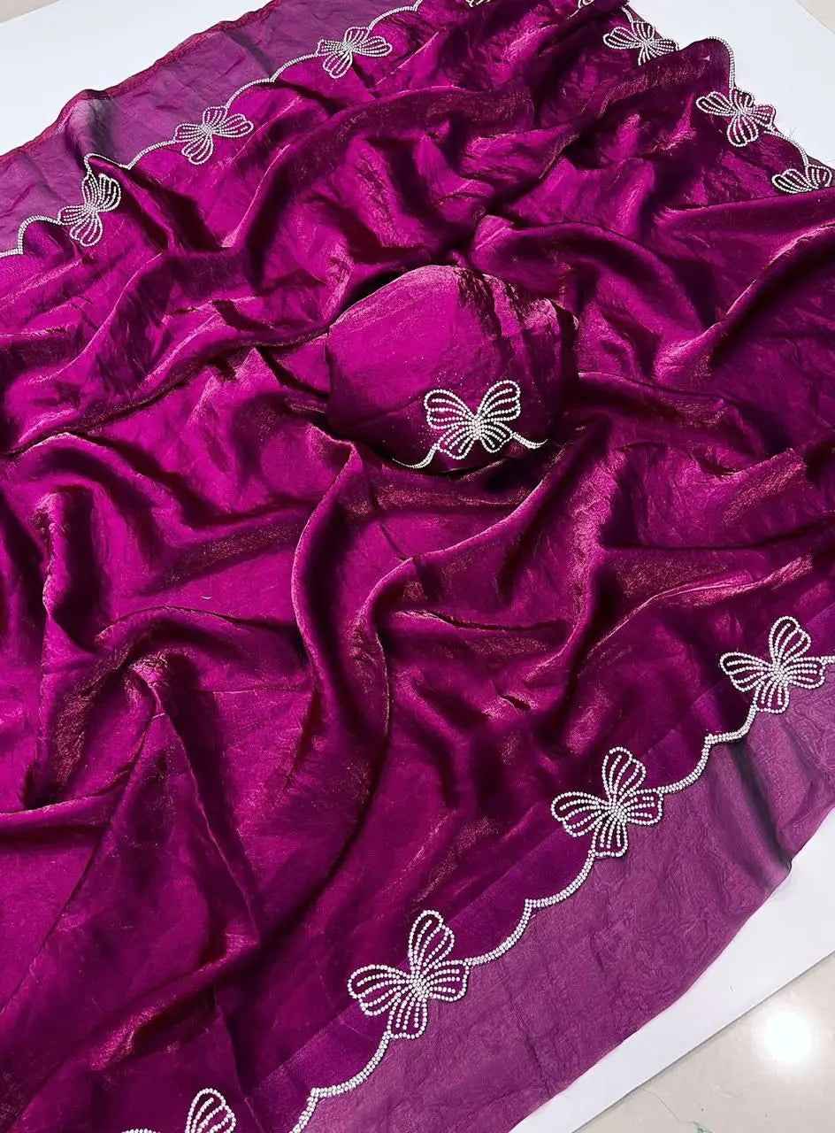 Party Wear Purple Space Silk 🦋Butterfly Diamond Designer Saree 💖✨🦋