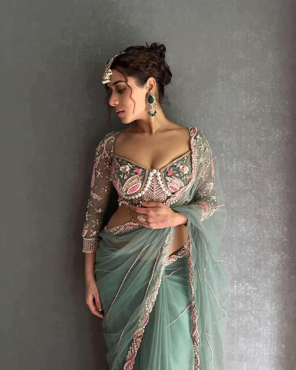 "Royal Net Embroidery Premium Designer Saree with Hand Diamond Work -2500 Diamond Lace Border"
