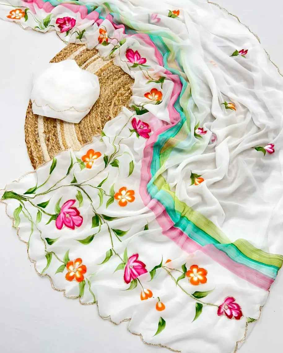 New Wedding✨ wear and Party Wear🥻 Top Trending Hand work🥰 saree With Free Blouse✅