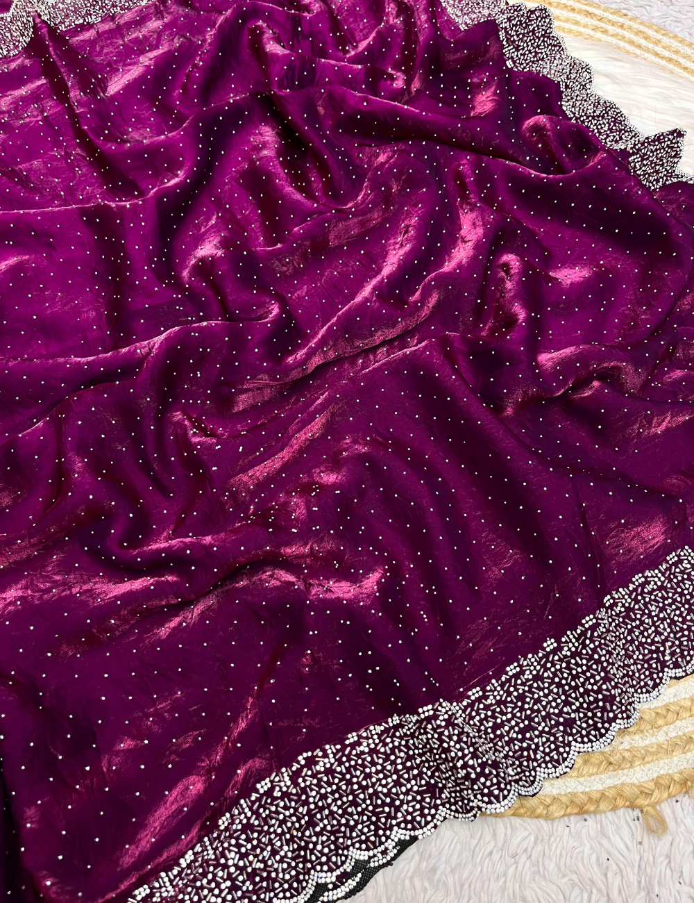Pure Fandy Satin Silk Saree With Real Jarkhan Work and All Over Sirosaki Work🎁♥️
