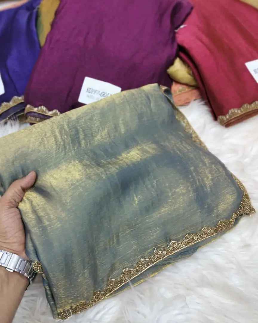 New Bollywood✨ Party Fancy Original Fandy Chiffon Silk Embelished Lace Work Saree With Blouse | Saree For Womens🎁✨