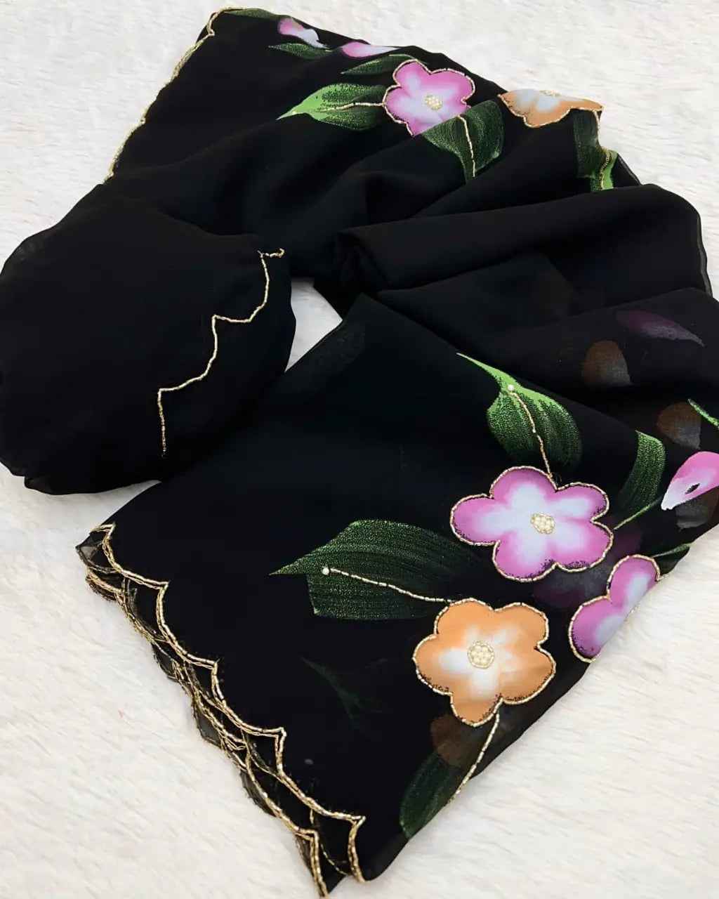 Party And Wedding Wear Handbrush Print Pure Georgette Soft Fabric Saree