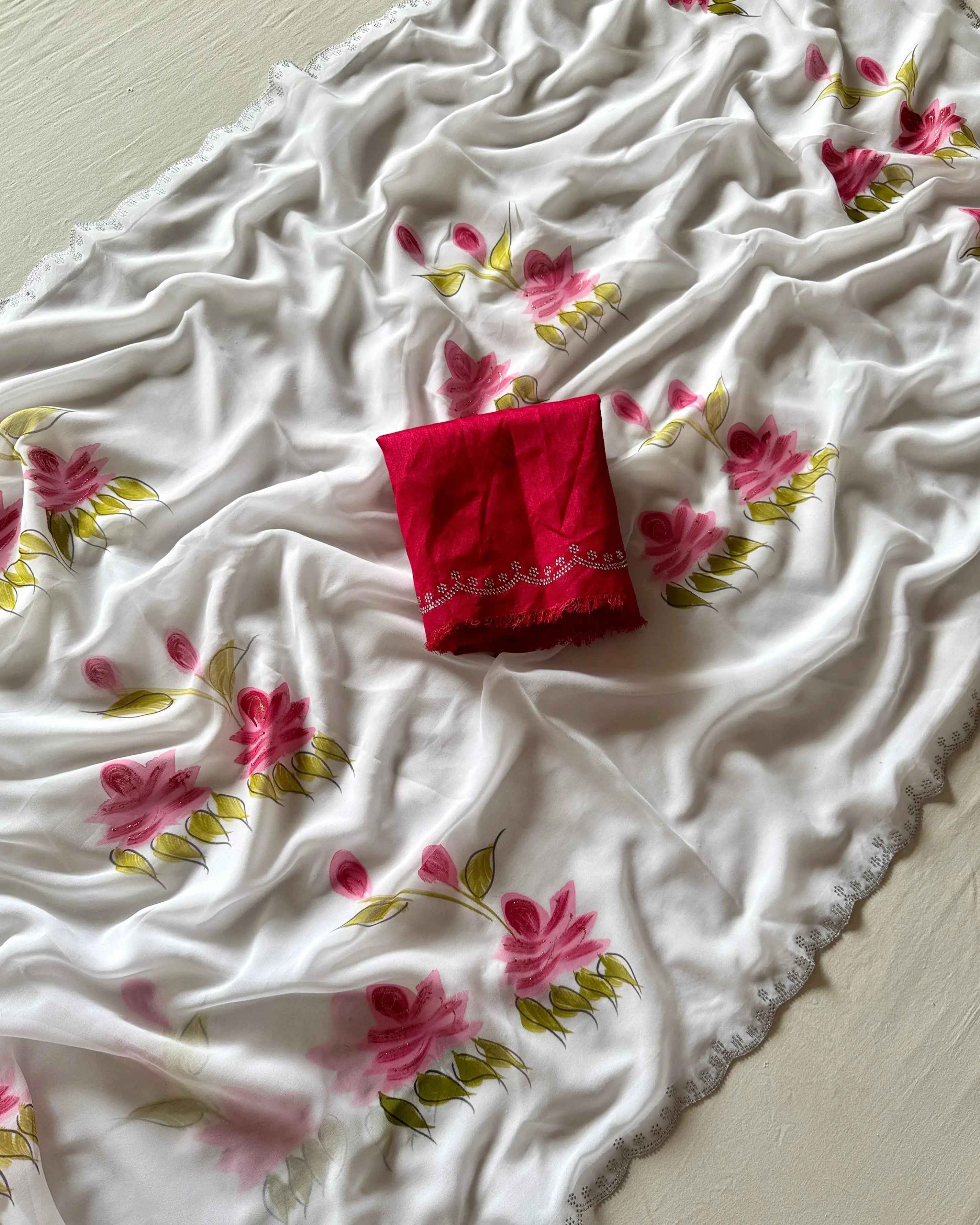 New Wedding Handbrush Print Fancy Designer Saree with Blouse ✨ Pure chiffon Georgette saree ✅🎁