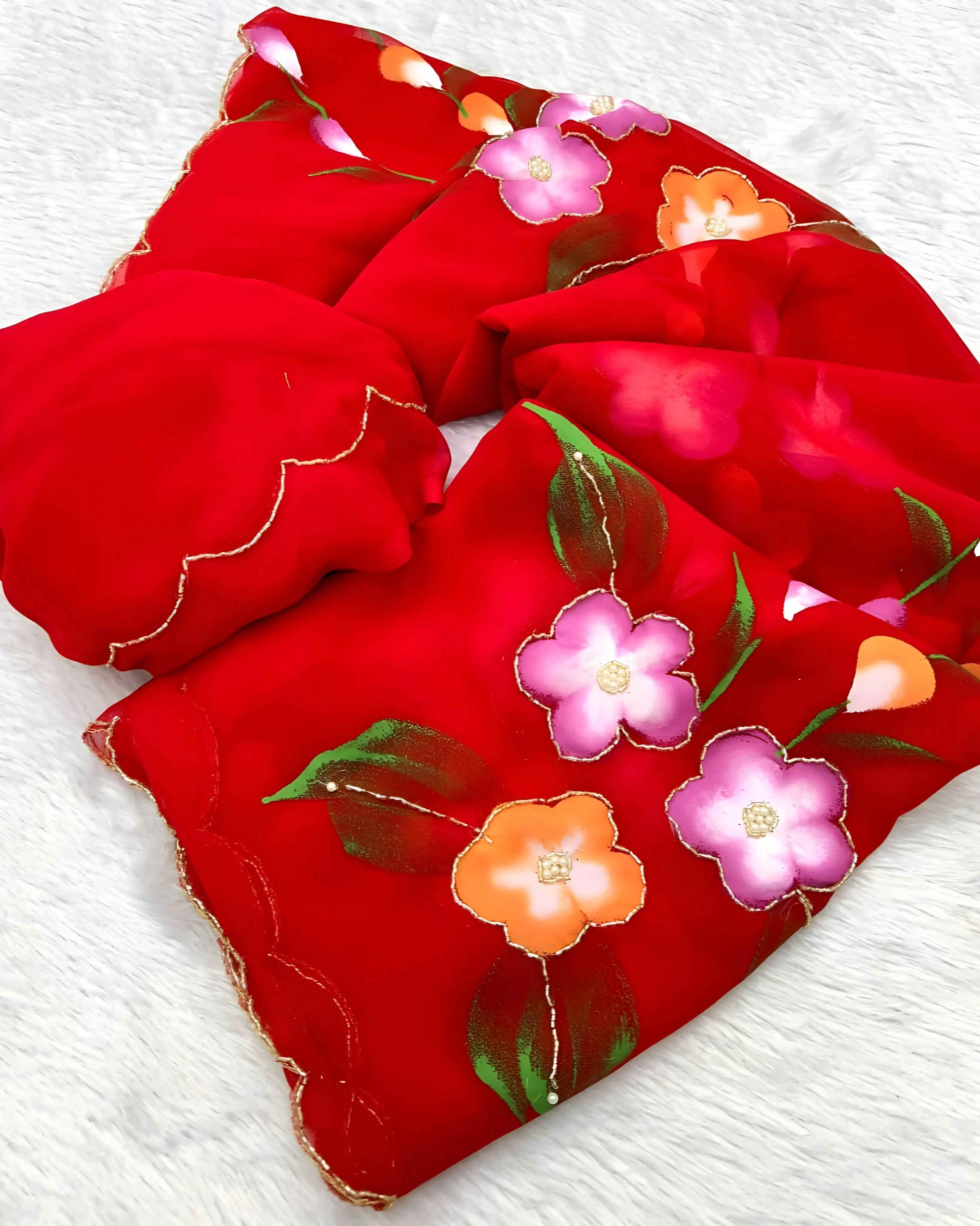 Party And Wedding Wear Handbrush Print Pure Georgette Soft Fabric Saree