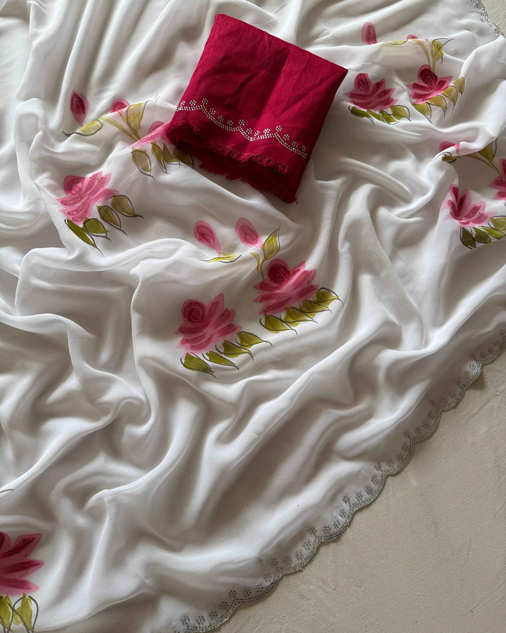 New Wedding Handbrush Print Fancy Designer Saree with Blouse ✨ Pure chiffon Georgette saree ✅🎁