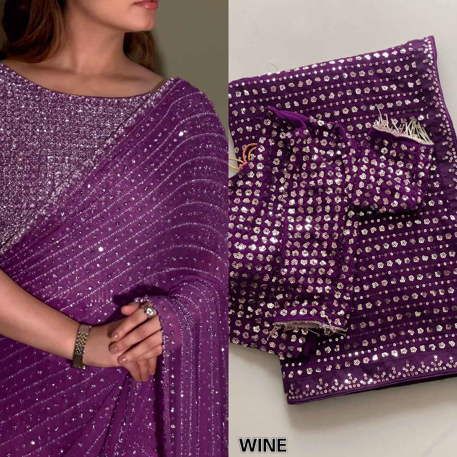 Party Wear Bollywood Luxury Georgette Sequins Work Saree with Embroidery Lace
--Special Edition