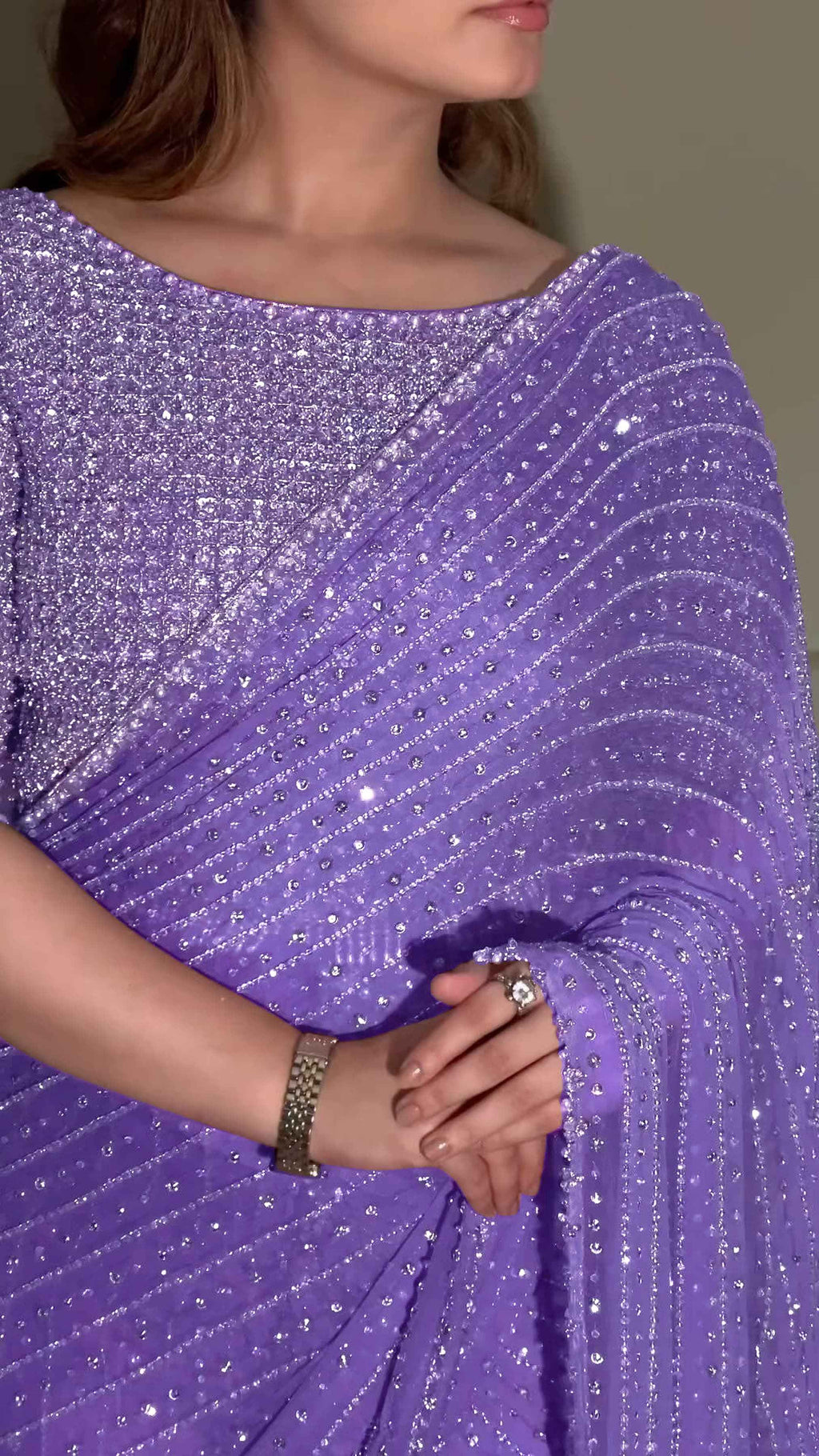 Party Wear Bollywood Luxury Georgette Sequins Work Saree with Embroidery Lace
--Special Edition