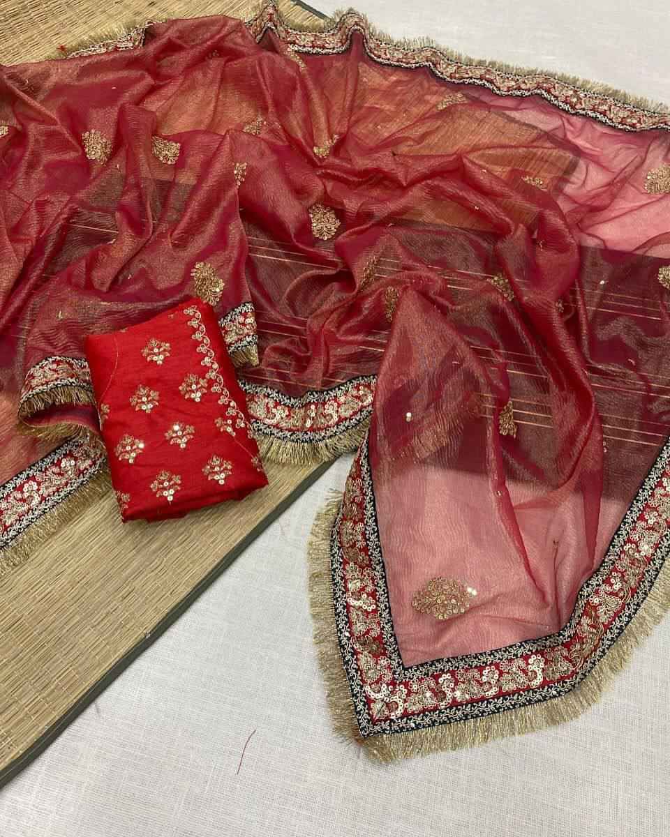 "Royal Banarasi Crush Saree with Heavy Sequin & Zari Embroidery with Handcrafted Border"