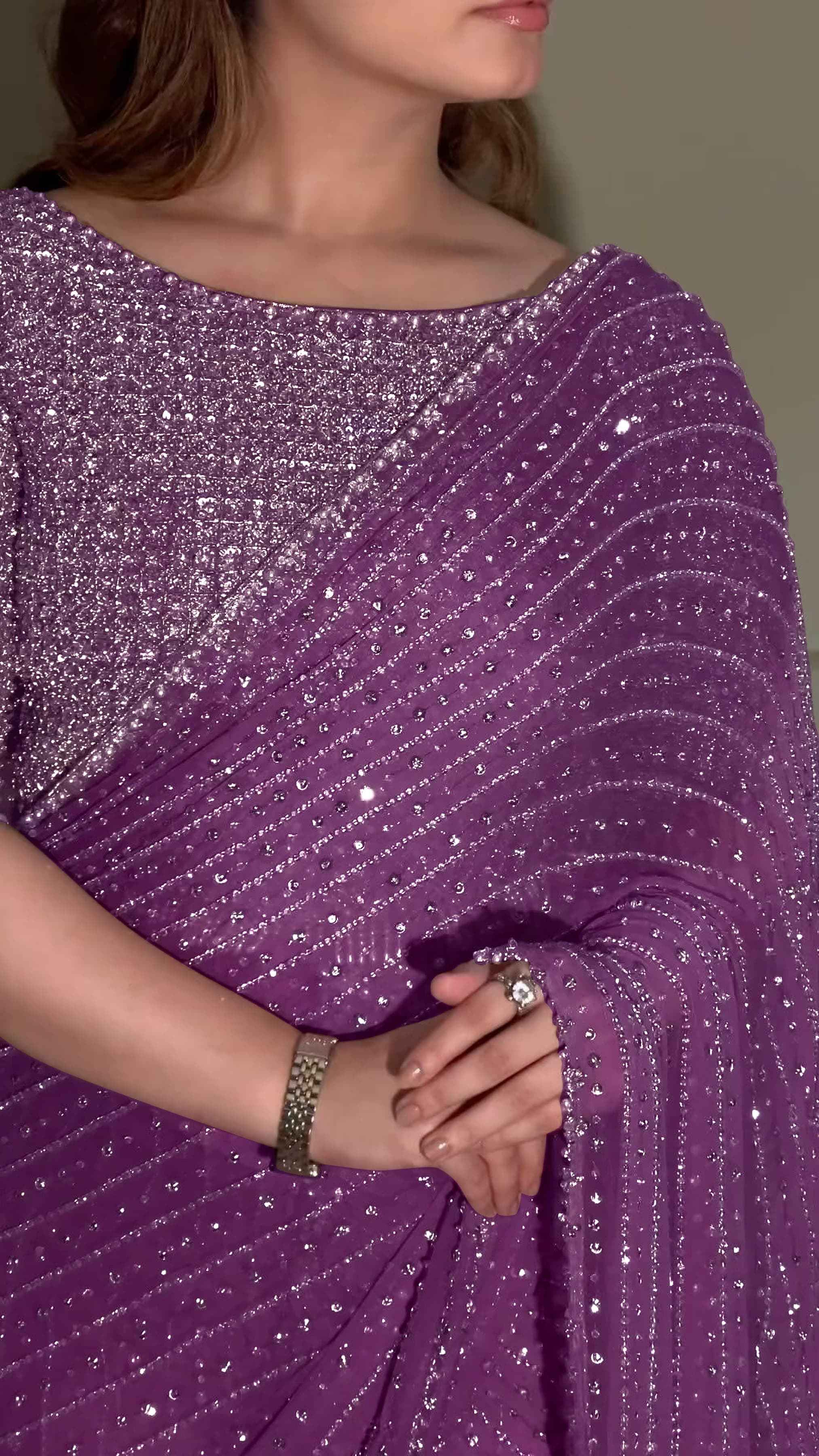 Party Wear Bollywood Luxury Georgette Sequins Work Saree with Embroidery Lace
--Special Edition