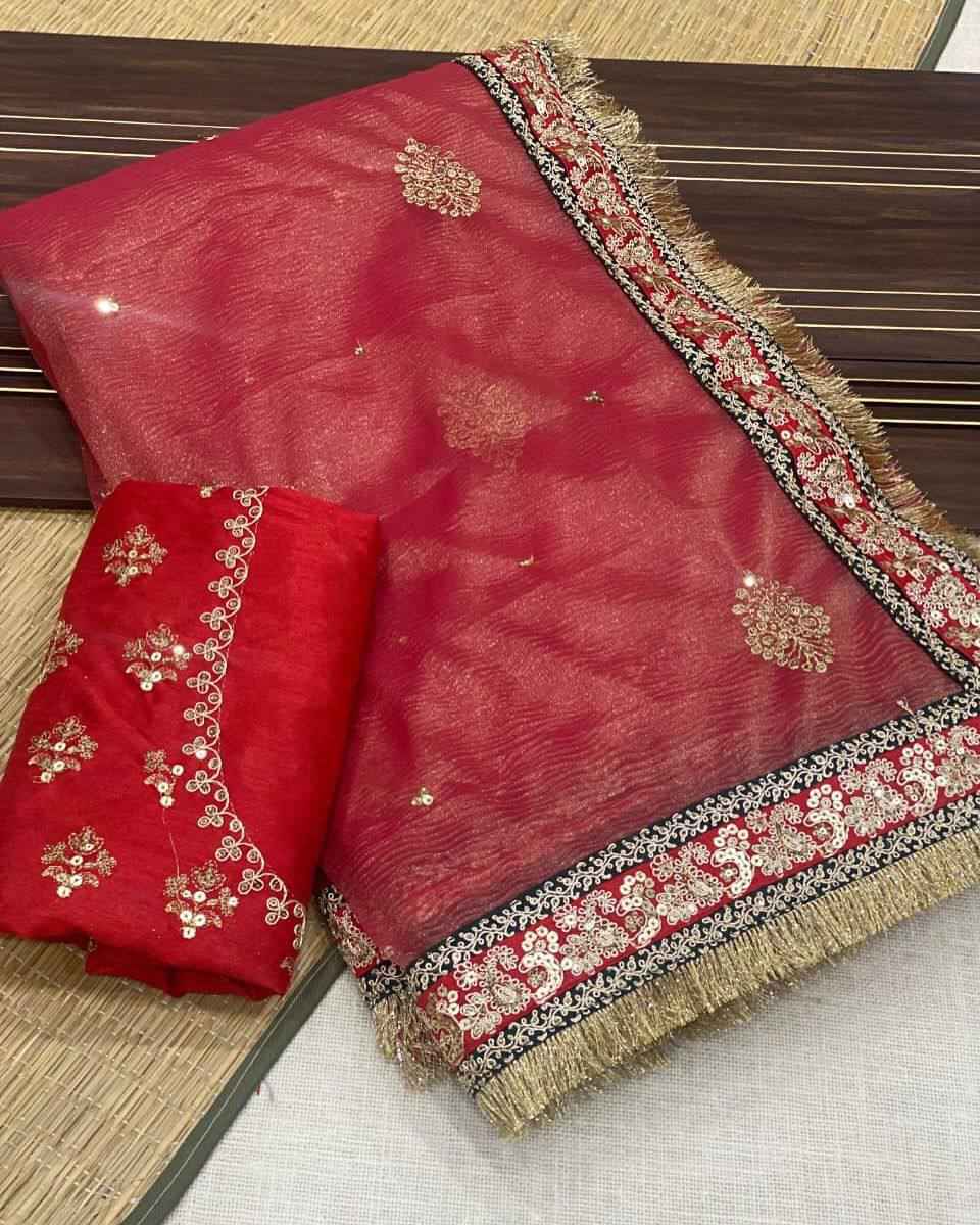 "Royal Banarasi Crush Saree with Heavy Sequin & Zari Embroidery with Handcrafted Border"