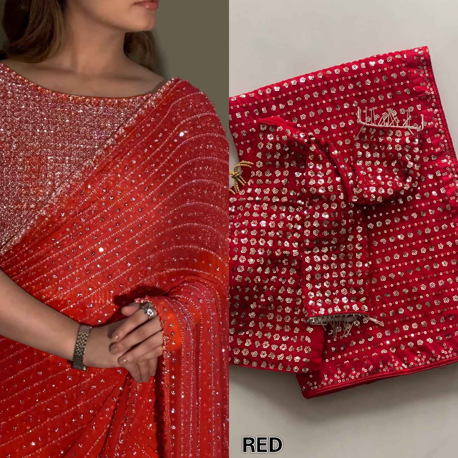 Party Wear Bollywood Luxury Georgette Sequins Work Saree with Embroidery Lace
--Special Edition