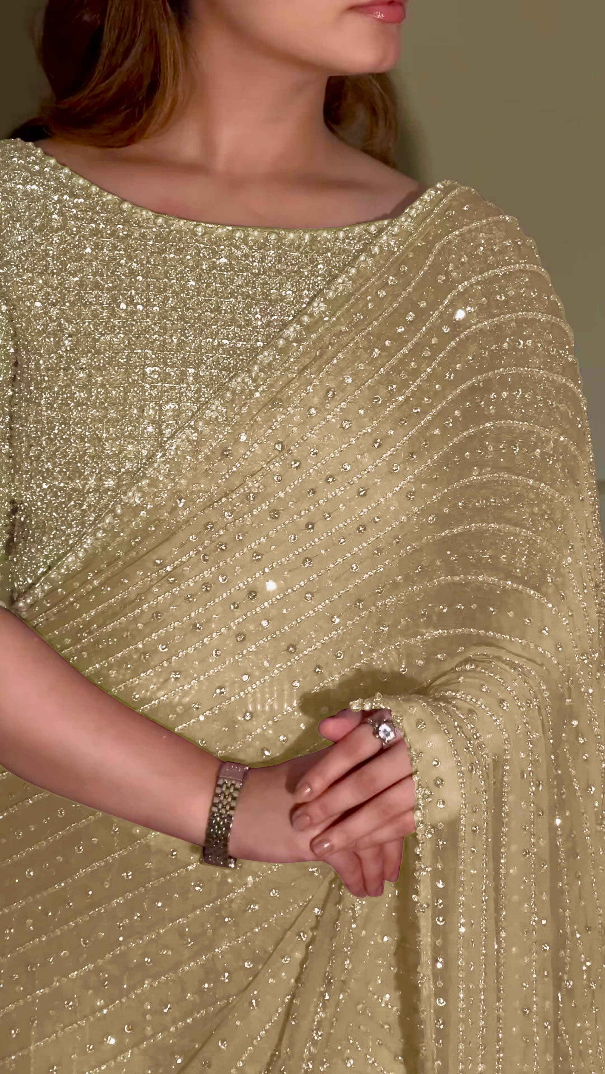 Party Wear Bollywood Luxury Georgette Sequins Work Saree with Embroidery Lace
--Special Edition