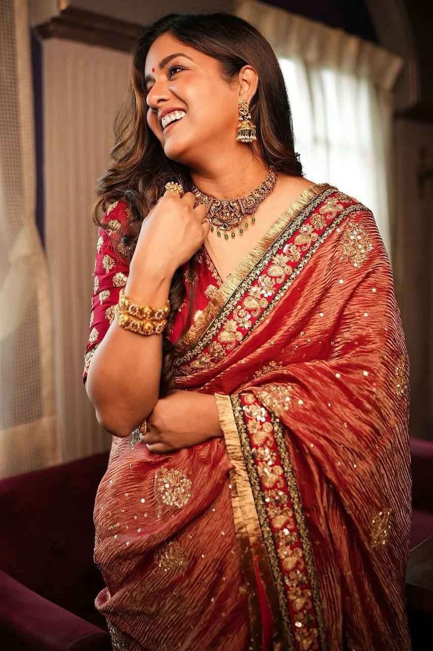 "Royal Banarasi Crush Saree with Heavy Sequin & Zari Embroidery with Handcrafted Border"