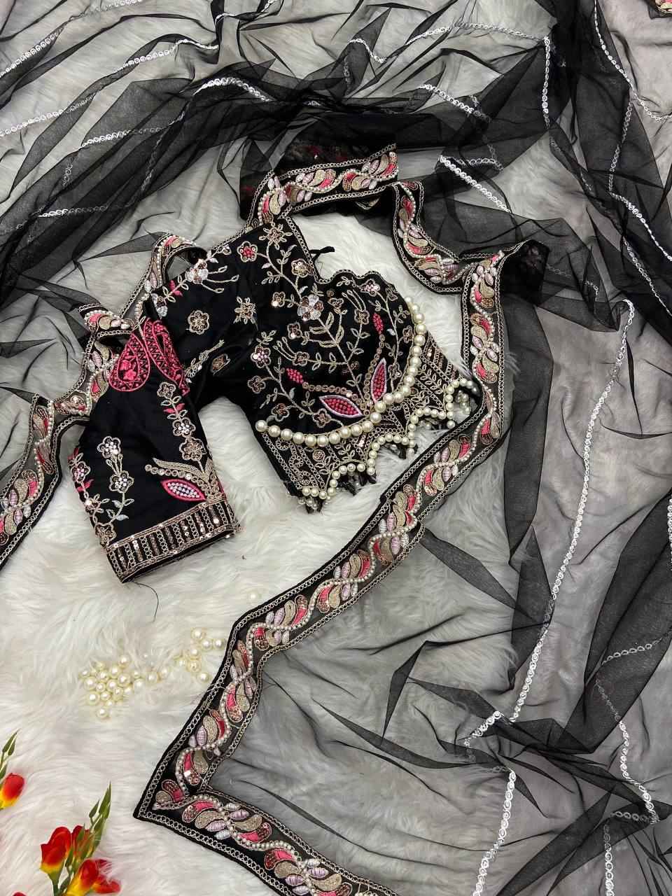 "Royal Net Embroidery Premium Designer Saree with Hand Diamond Work -2500 Diamond Lace Border"