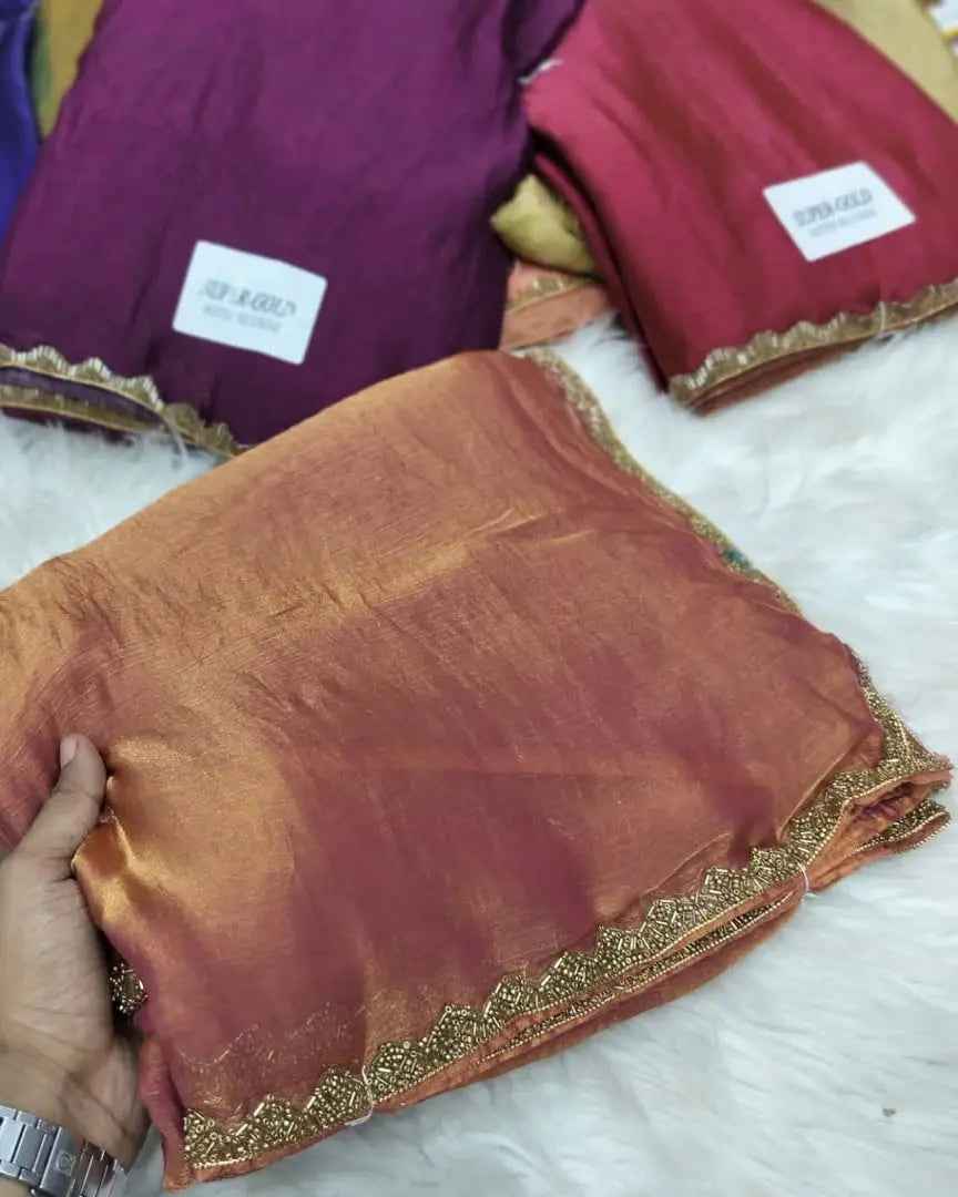 New Bollywood✨ Party Fancy Original Fandy Chiffon Silk Embelished Lace Work Saree With Blouse | Saree For Womens🎁✨