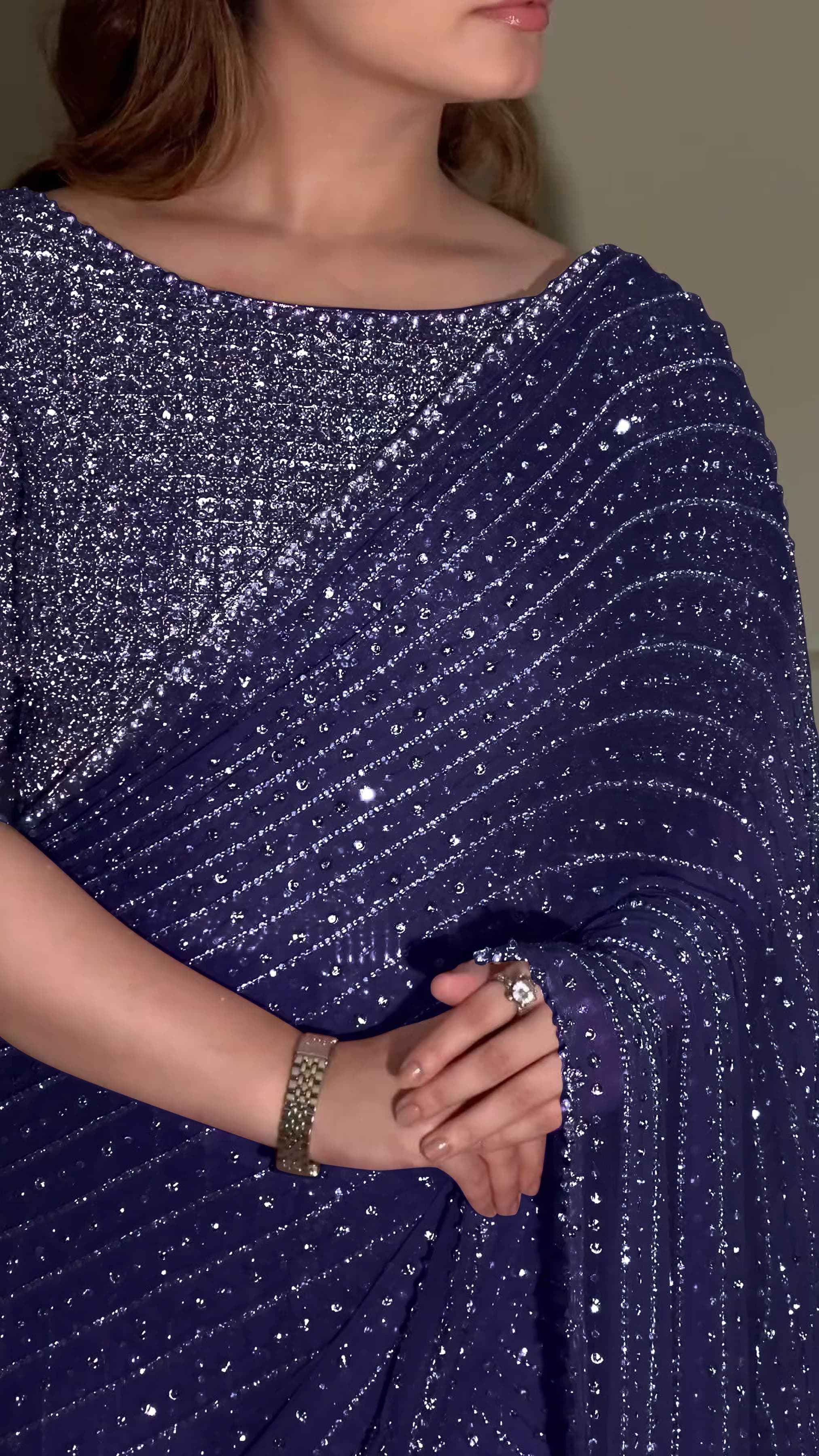Party Wear Bollywood Luxury Georgette Sequins Work Saree with Embroidery Lace
--Special Edition