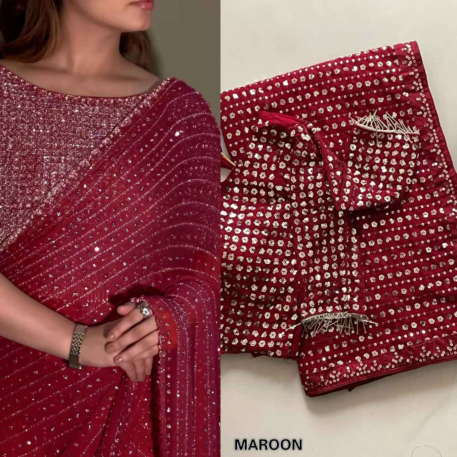 Party Wear Bollywood Luxury Georgette Sequins Work Saree with Embroidery Lace
--Special Edition