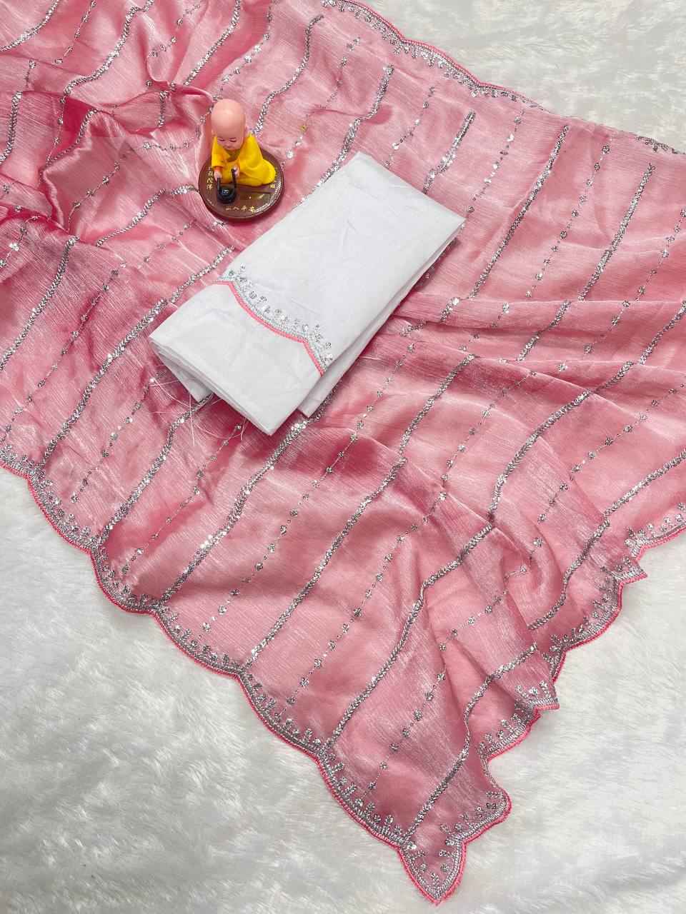 Premium Chiffon Silk Saree with Sequins & Designer Cutwork Border