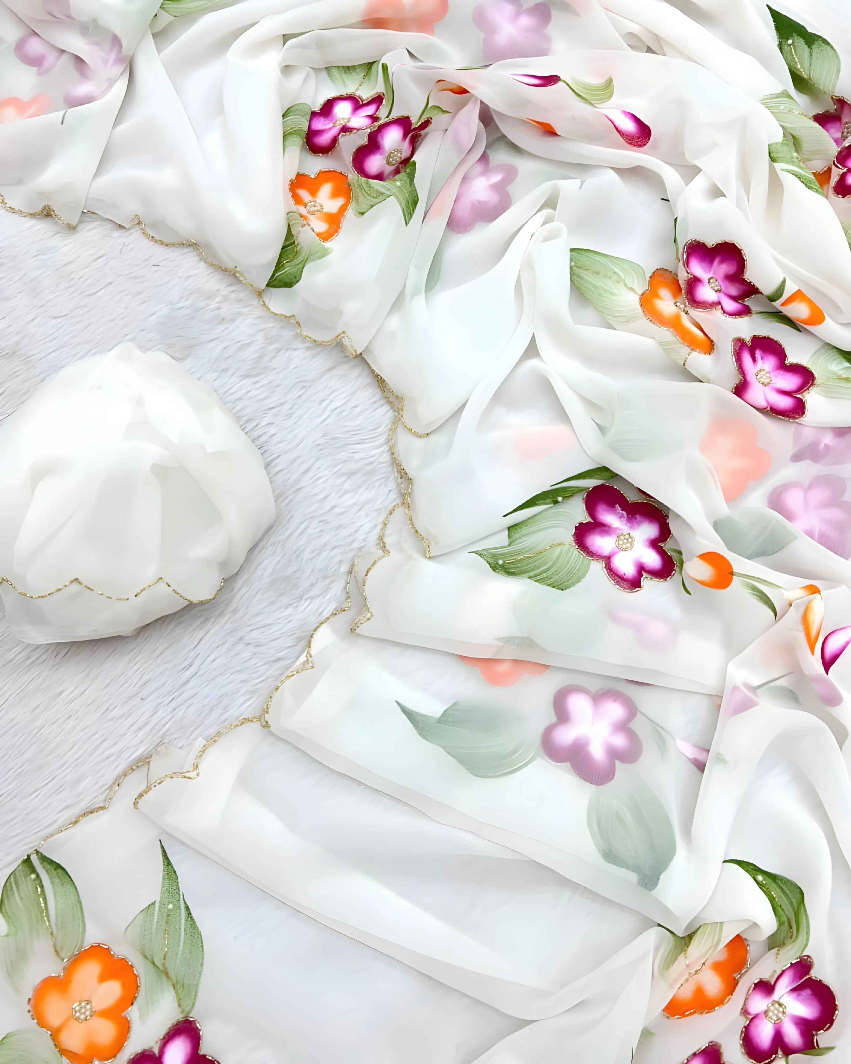 Party And Wedding Wear Handbrush Print Pure Georgette Soft Fabric Saree