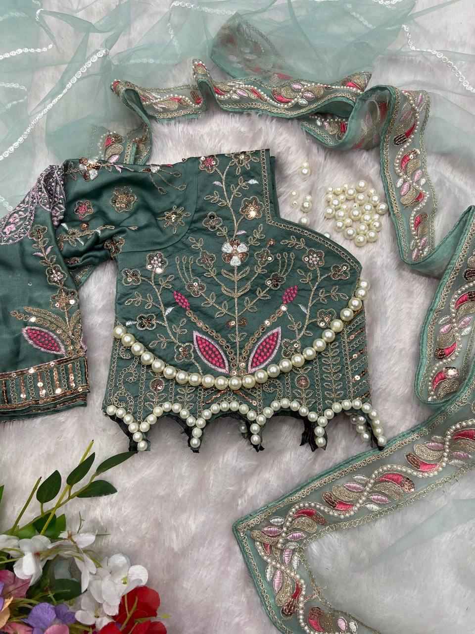 "Royal Net Embroidery Premium Designer Saree with Hand Diamond Work -2500 Diamond Lace Border"