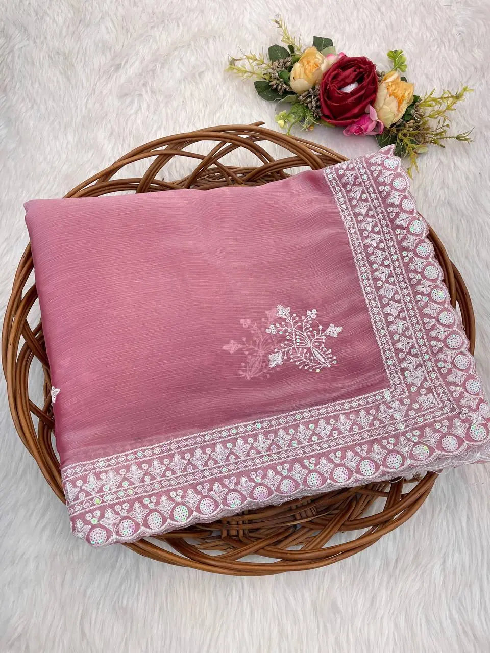 Party wear Zimmy choo Fabric Dual Colour sequence work with thread embroidery work Designer saree With Free saree blouse. Khatu vastra KHATU VASTRA