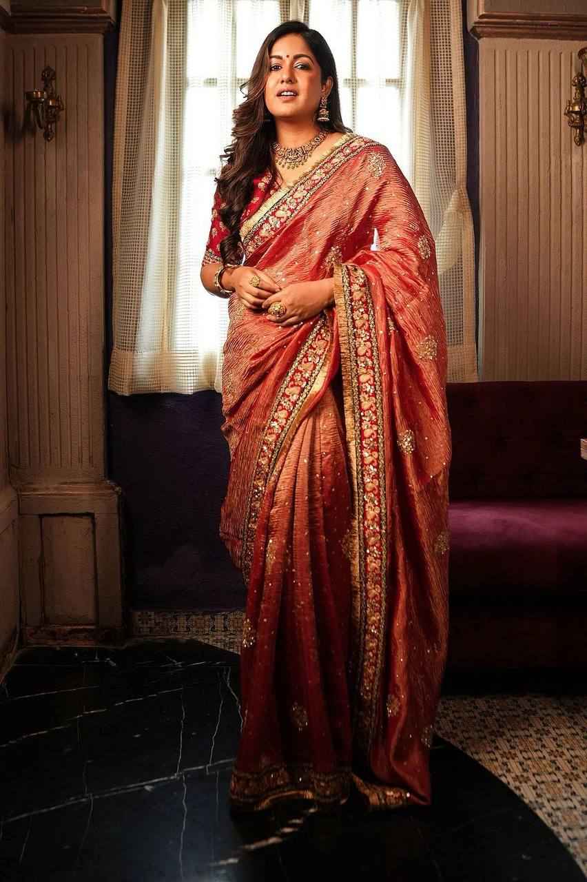 "Royal Banarasi Crush Saree with Heavy Sequin & Zari Embroidery with Handcrafted Border"
