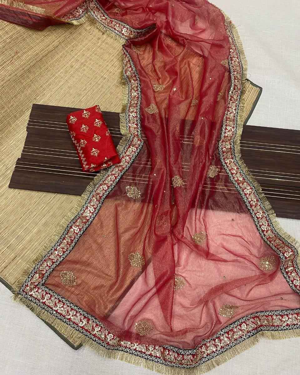 "Royal Banarasi Crush Saree with Heavy Sequin & Zari Embroidery with Handcrafted Border"