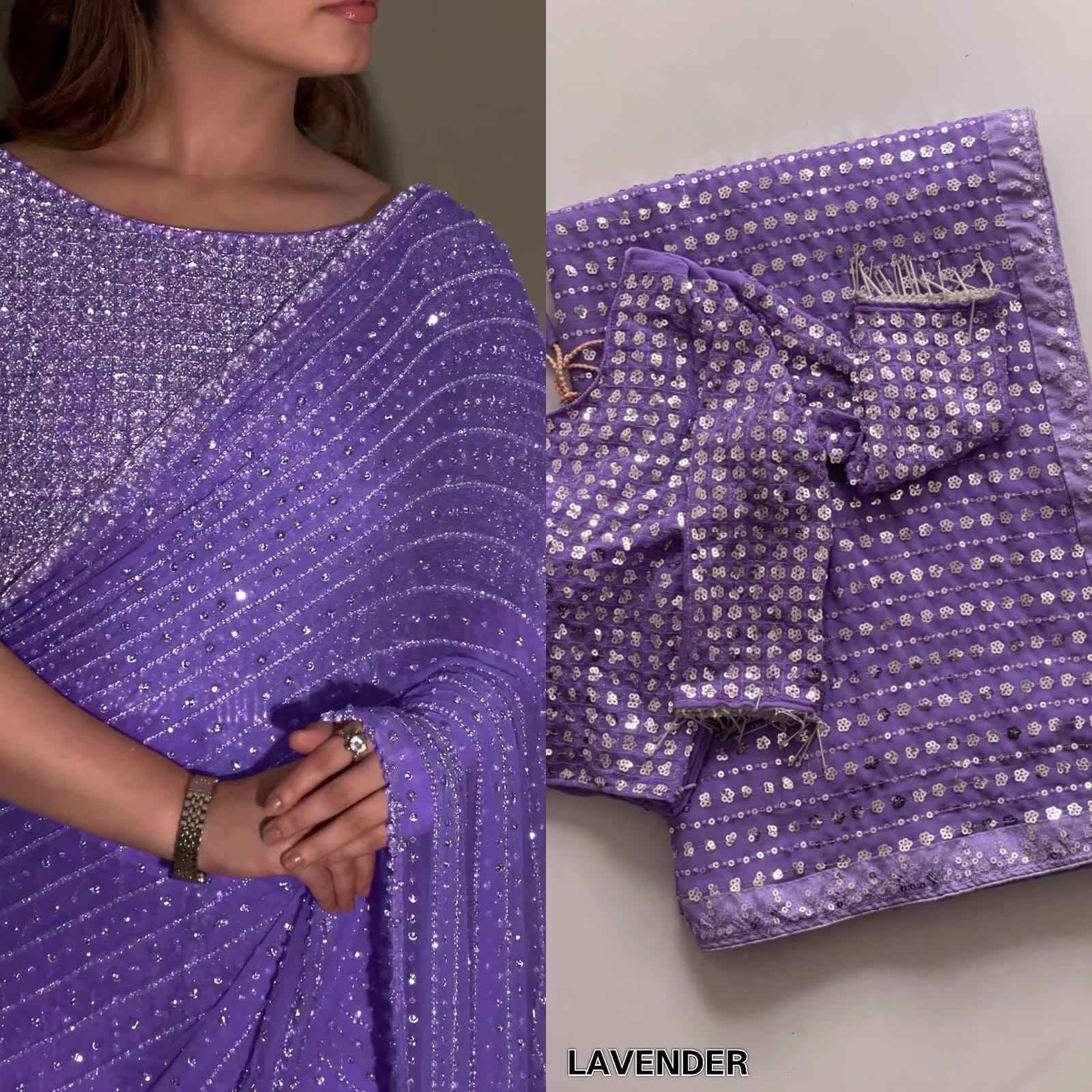 Party Wear Bollywood Luxury Georgette Sequins Work Saree with Embroidery Lace
--Special Edition