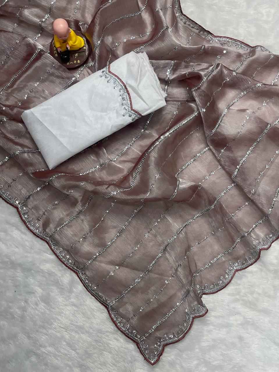 Premium Chiffon Silk Saree with Sequins & Designer Cutwork Border