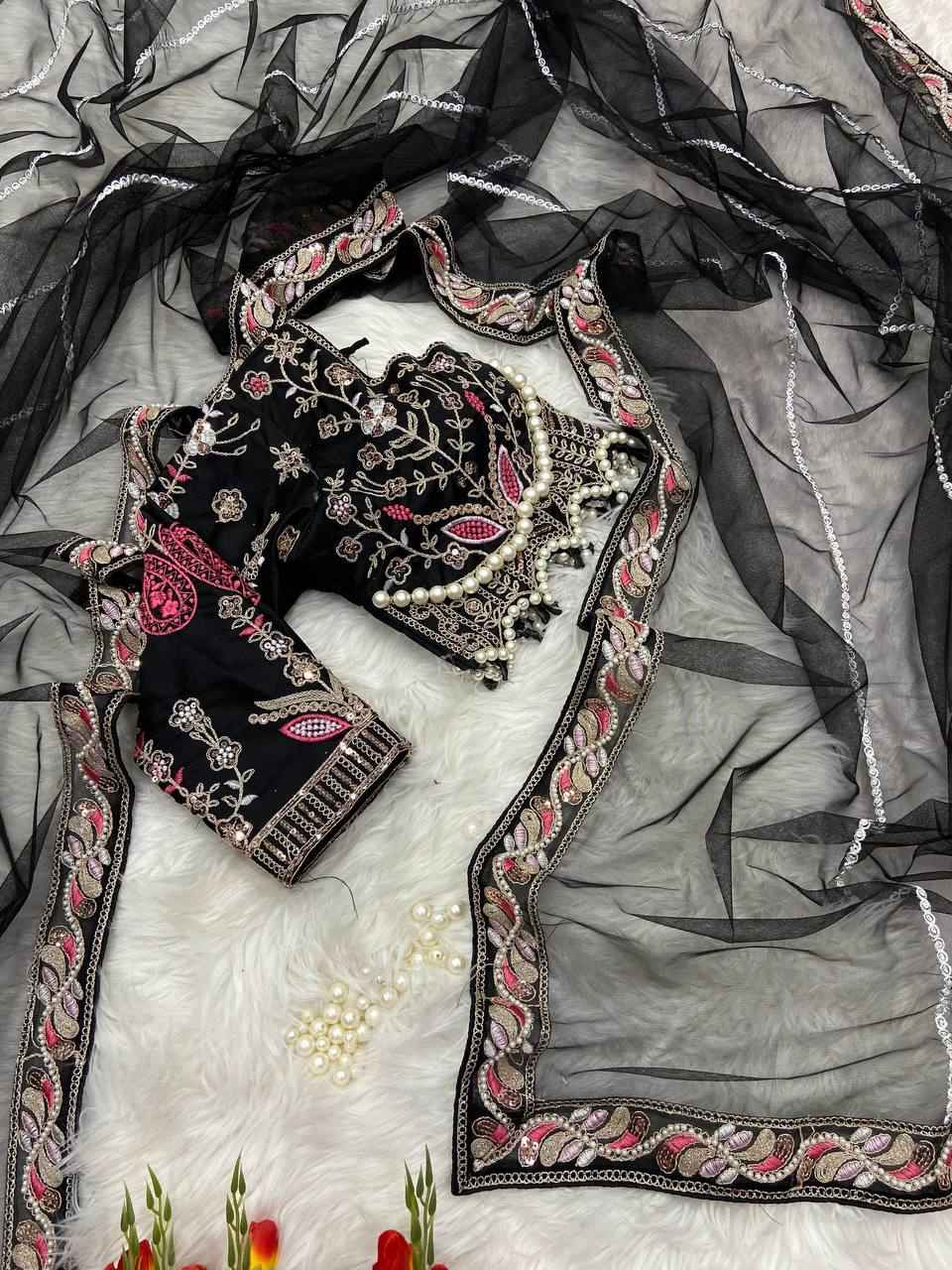 "Royal Net Embroidery Premium Designer Saree with Hand Diamond Work -2500 Diamond Lace Border"