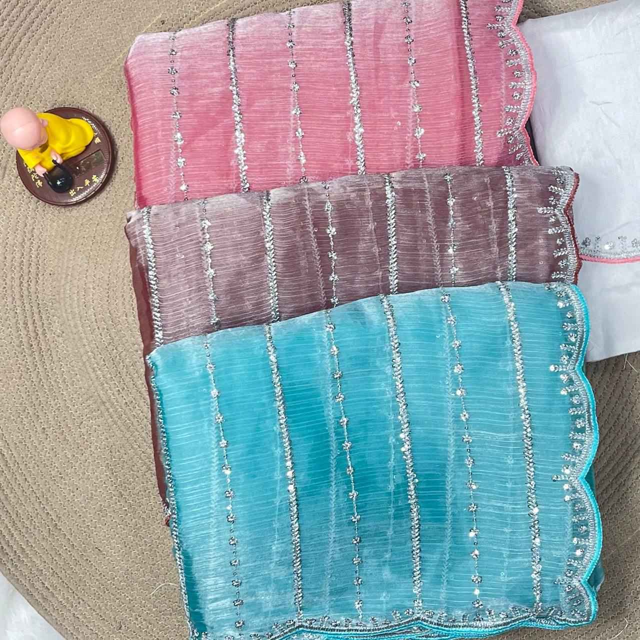 Premium Chiffon Silk Saree with Sequins & Designer Cutwork Border