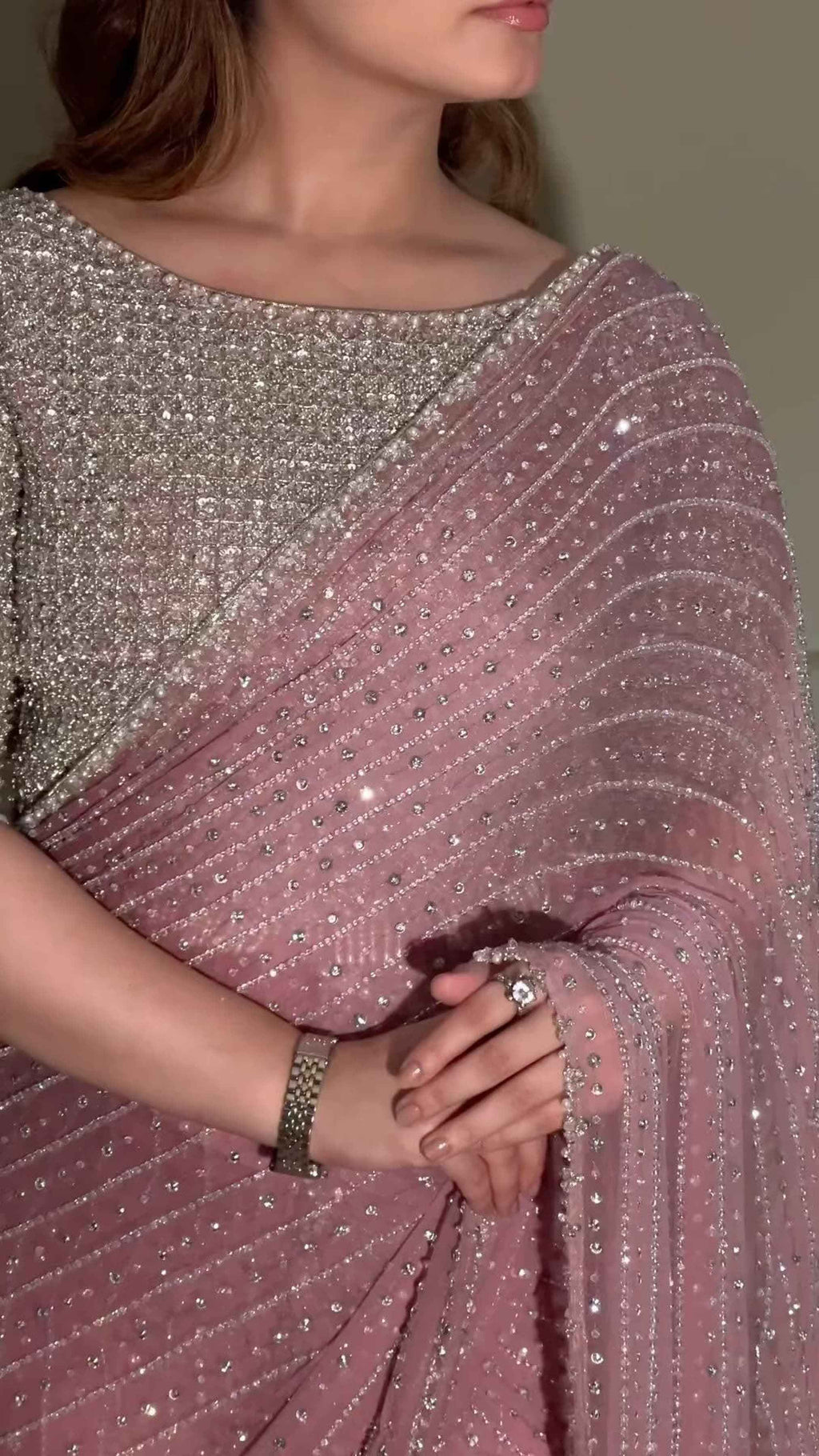 Party Wear Bollywood Luxury Georgette Sequins Work Saree with Embroidery Lace
--Special Edition