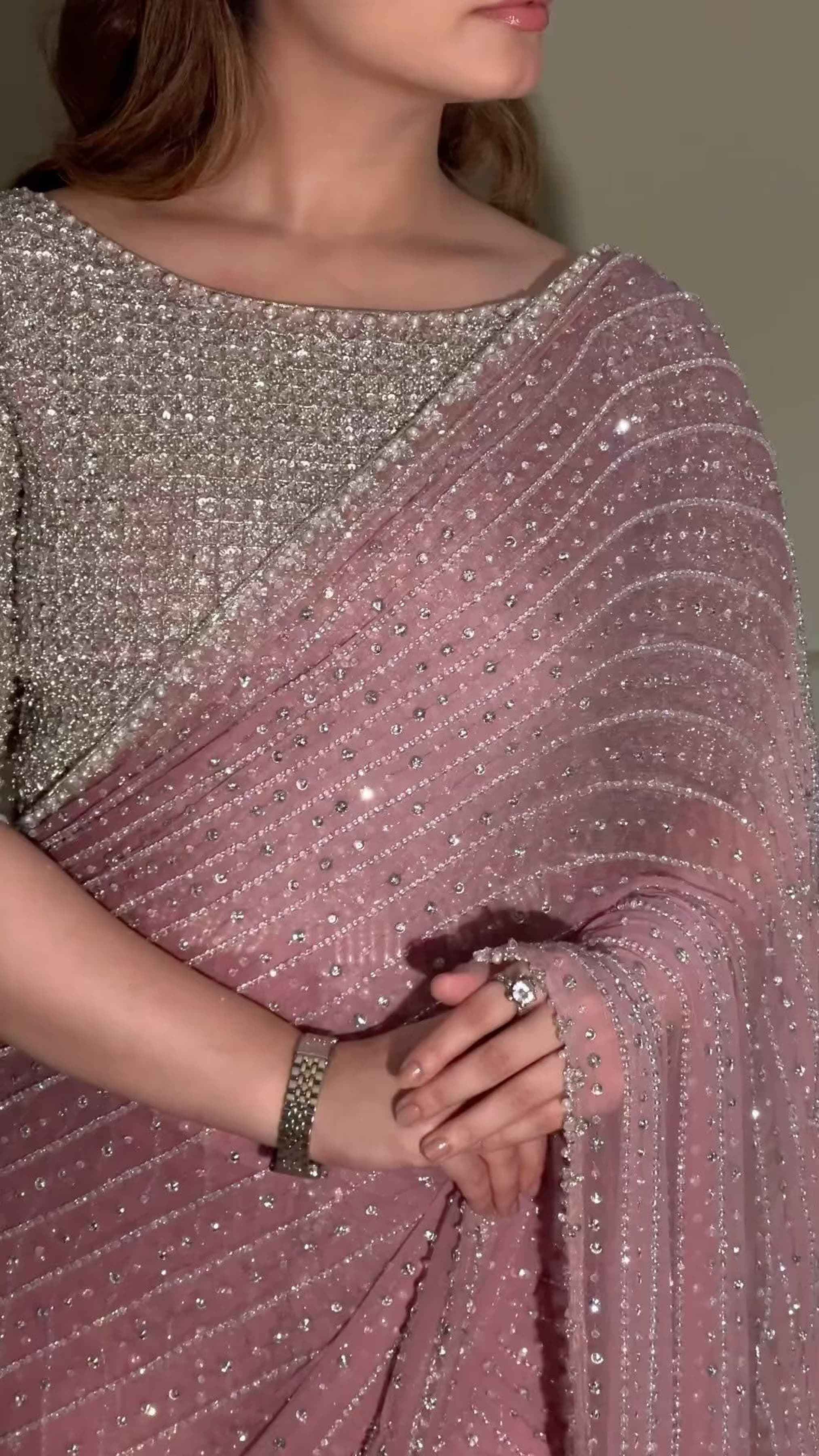 Party Wear Bollywood Luxury Georgette Sequins Work Saree with Embroidery Lace
--Special Edition