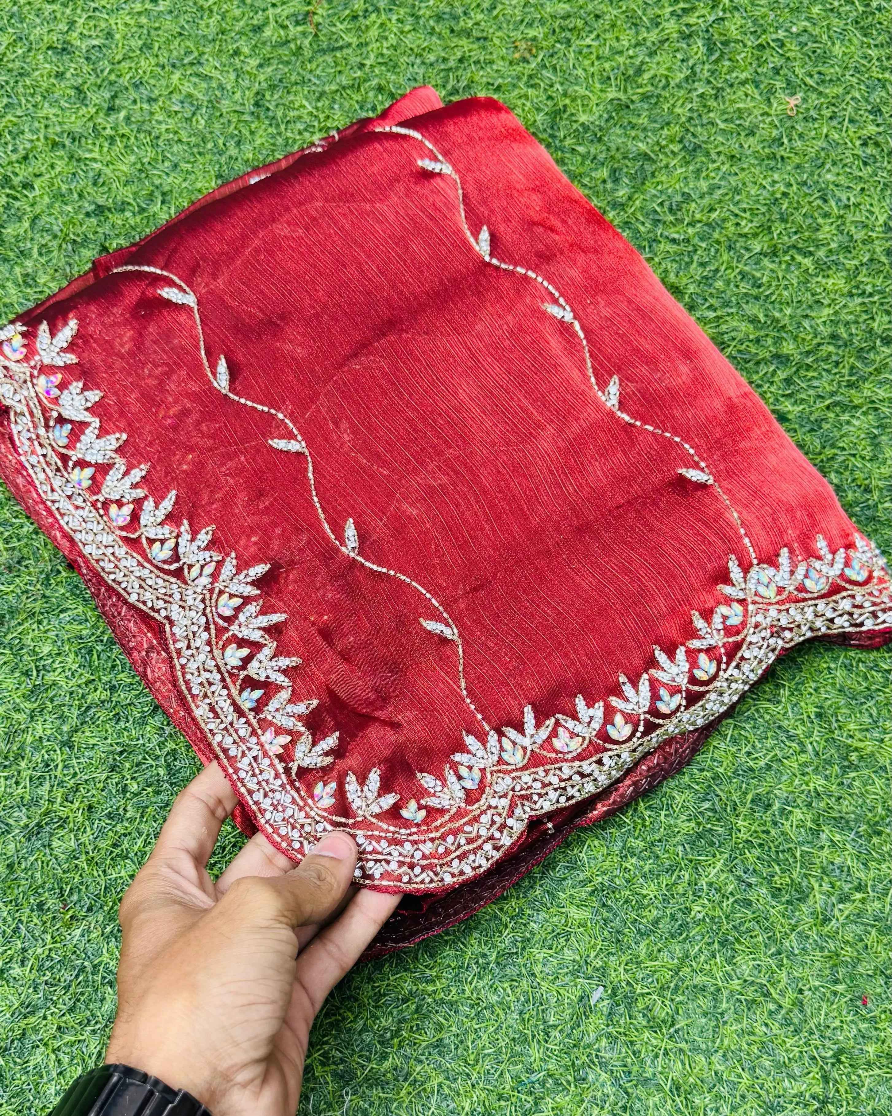 New Wedding wear and Party Wear Zimmy choo saree✨🥰 With Heavy Cut dana and Jarkhan Work 🎁✅