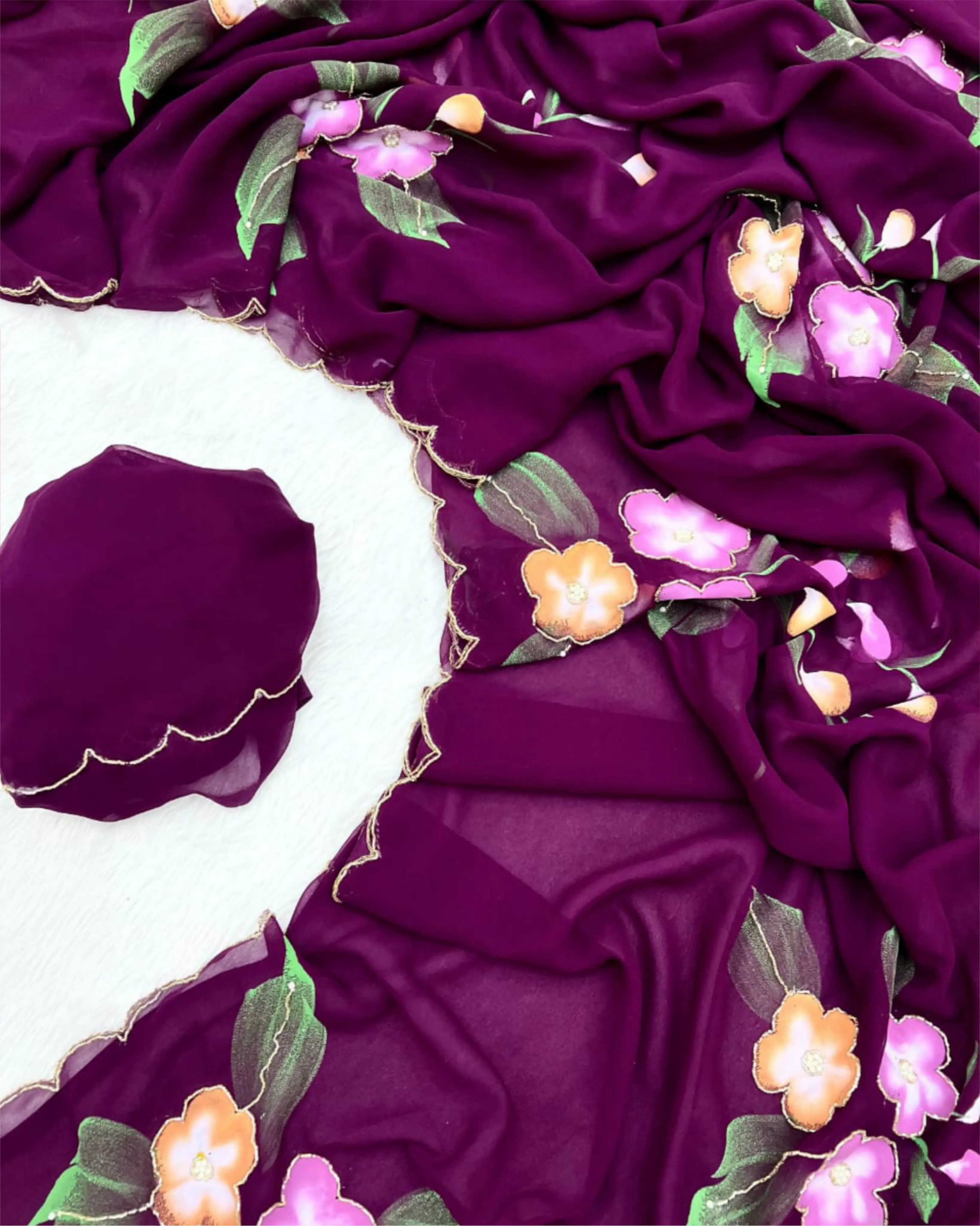 Party And Wedding Wear Handbrush Print Pure Georgette Soft Fabric Saree - KHATU VASTRA