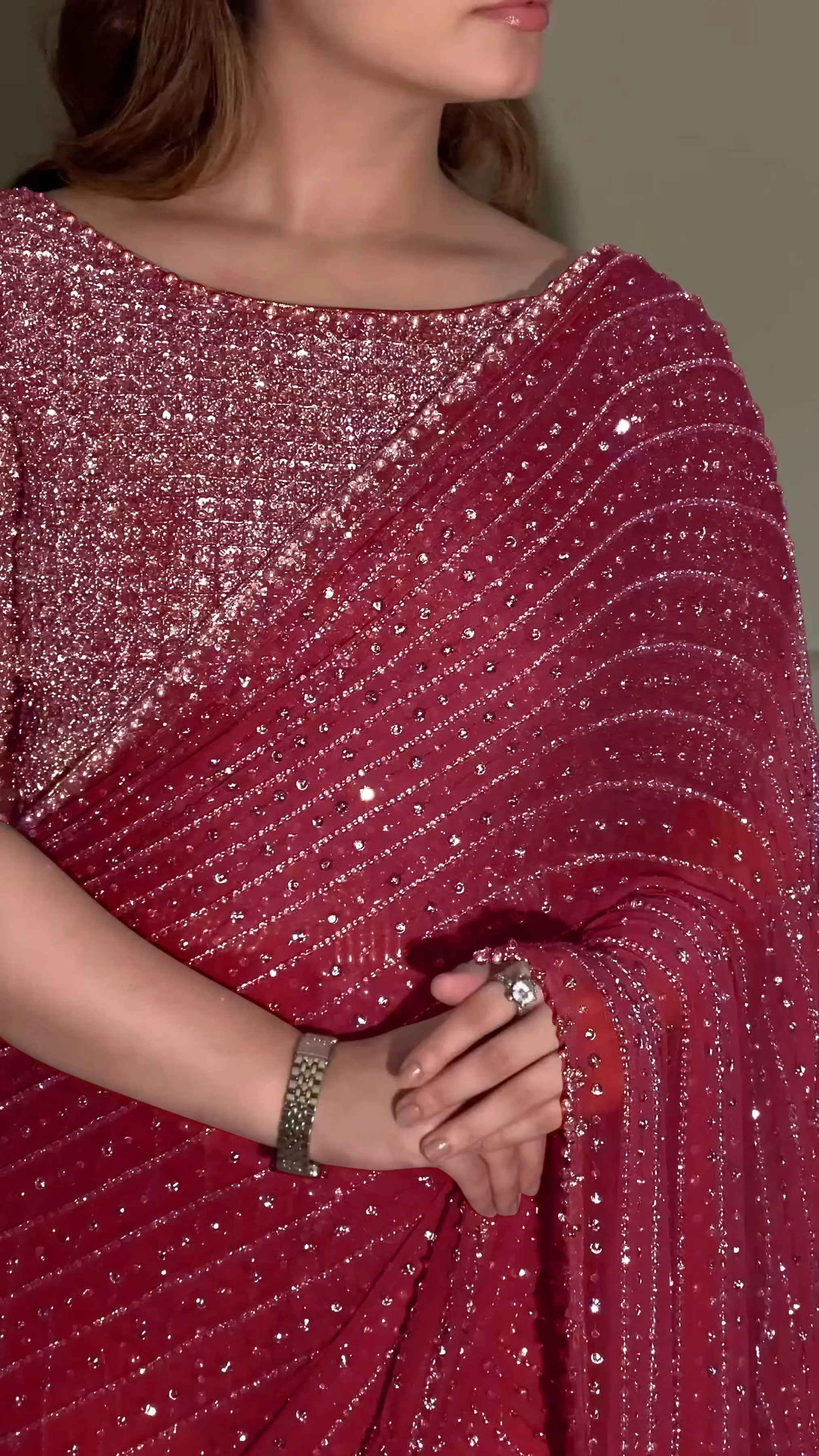 Party Wear Bollywood Luxury Georgette Sequins Work Saree with Embroidery Lace
--Special Edition