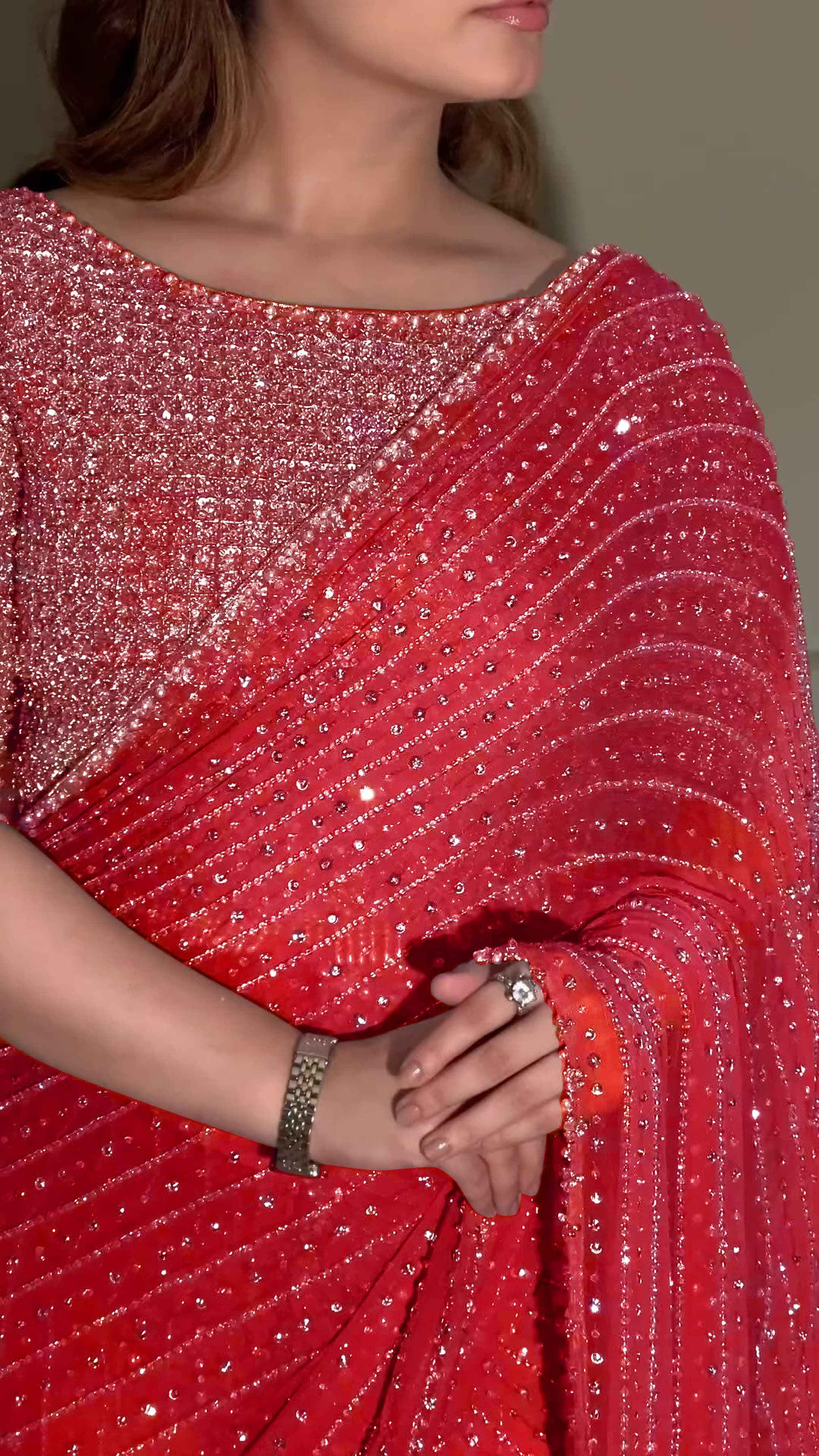 Party Wear Bollywood Luxury Georgette Sequins Work Saree with Embroidery Lace
--Special Edition